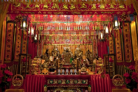 Night scene of a grand taoist temple in Phuket, Thailandのeditorial素材