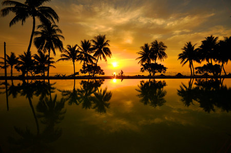 Sunrise Reflect On The Poolの写真素材