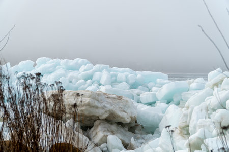 Ice hummocks on the shore of Lake Baikal.