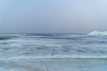 Frozen Baltic sea shore in winter, Latvia. Long exposure.