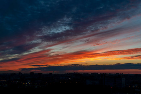 Dramatic clouds at sunset over the city of St. Petersburg, Russia
