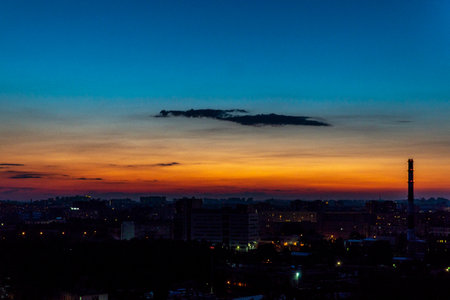 Sunset over the city of Kiev in Ukraine in the summer.の写真素材