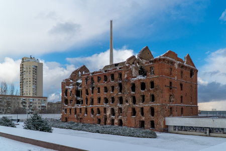 The ruins of the old factory in Volgograd, Russiaの写真素材