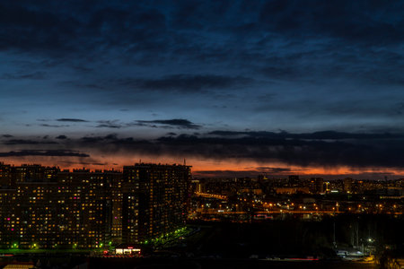 Night view of the city of Saint-Petersburgの写真素材