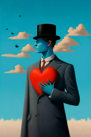 Gentleman with a red heart in his hands, conceptual imageの素材