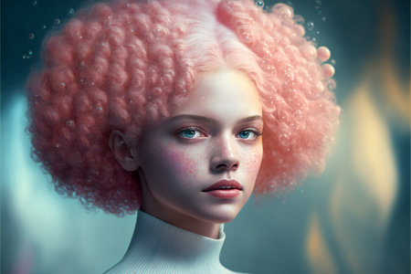 Fashion portrait of a beautiful girl with pink hair. Beauty, fashion.の素材