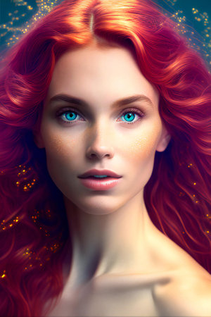 Portrait of a beautiful red-haired woman with long hair.の素材