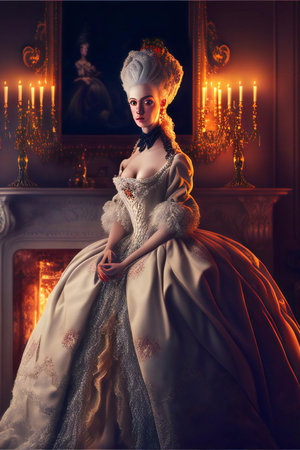 Portrait of a beautiful woman in medieval era dress. Retro style.の素材