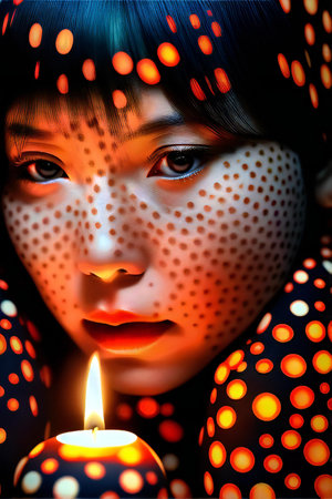 Portrait of a beautiful girl with a candle in her hands.の素材