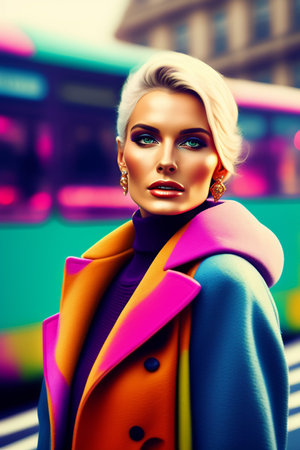 Fashion shot of a beautiful woman with bright make-up and hairstyle.の素材