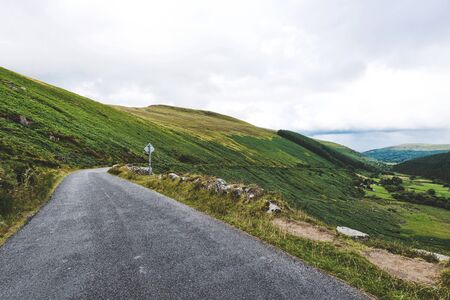 Wicklow Millitary Road in Ireland. Irish landscape. Empty road in mountains.