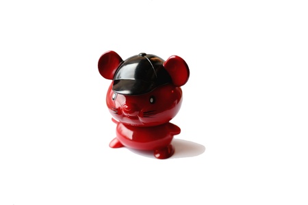 Red mouse style piggy bank with white backgroundの写真素材