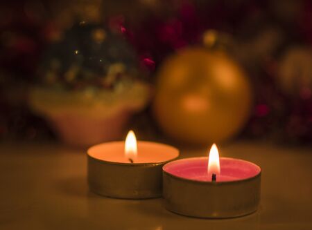 Image of christmas toys and candle close up.の写真素材