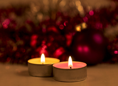 Image of christmas toys and candle close up.の写真素材
