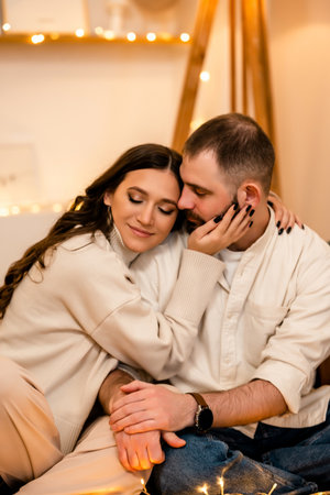 Romantic Couple Embracing in Cozy Setting