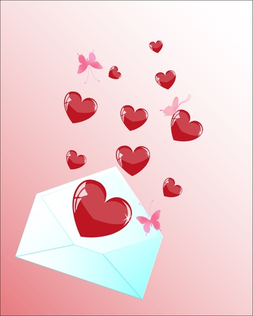 Hearts fly out of the envelope のイラスト素材