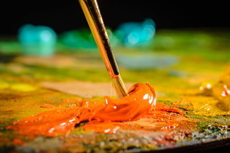 Close up of artists palette, oil paint