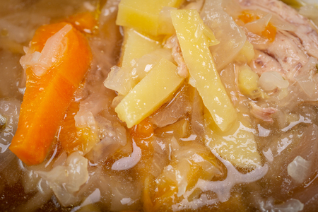 Borsch soup with bread and garlic Homemade Russian, Ukrainian national soupの写真素材