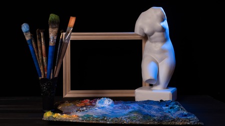 Still life with a bust of Venus. Attributes of the artistの写真素材