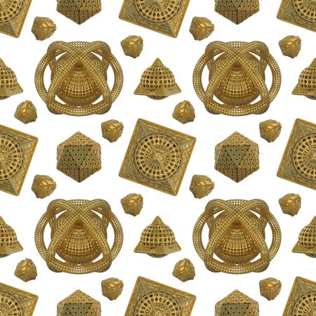 Golden geometric shapes seamless pattern.