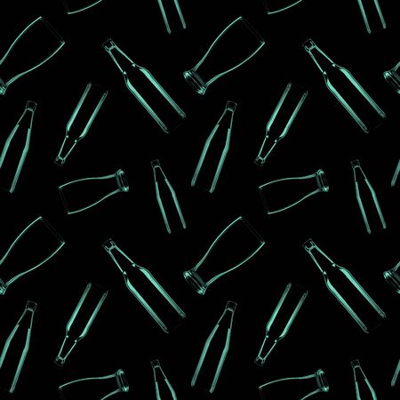 Bottles and glasses on a black background. Seamless patternの写真素材