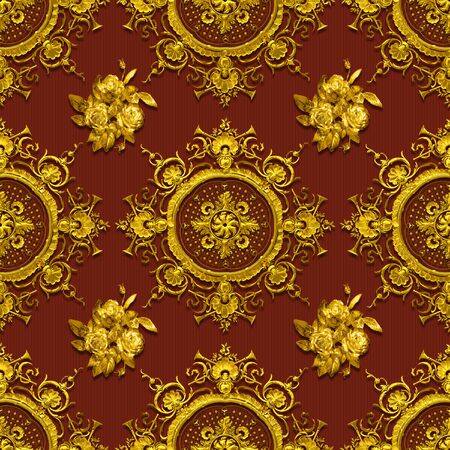 Gilded stucco molding in a classic style. Seamless pattern, texture.の写真素材