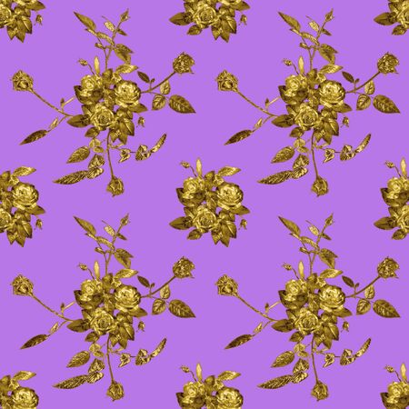 Seamless pattern of golden roses with leavesの写真素材