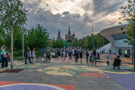 Moscow, Russia - June 11, 2022: People walk in the Zaryadye park near Red Squareのeditorial素材