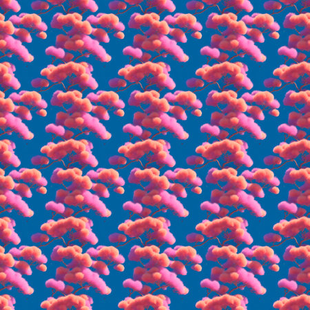 Seamless texture of abstract flowers on a blue backgroundの写真素材