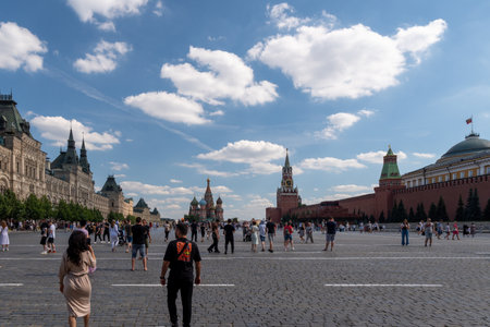 Moscow, Russia - August 5, 2023: people walking near the Kremlin in Moscow.のeditorial素材