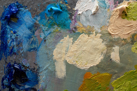 Oil paints applied to a palette.の写真素材