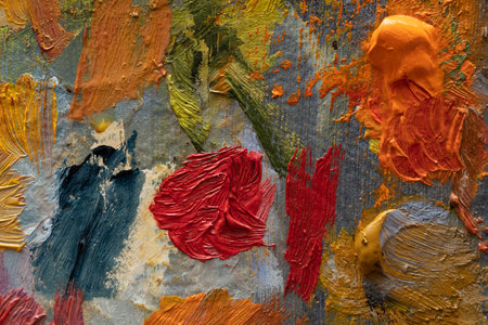 Oil paints applied to a paletteの写真素材
