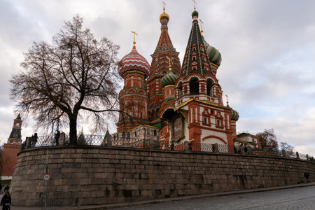 Saint Basil's Cathedral on the Red Square in Moscow With Colorful Onion Domes and Historic Brick...