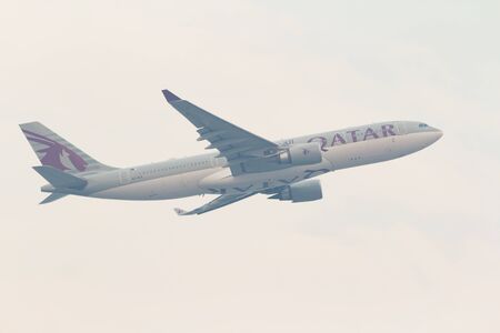 Chiang Mai, Thailand. April 15, 2018. Qatar Airways Airbus A330-200 Reg. A7-ACA Taking Off from Chiang Mai International Airport to Doha, Qatarのeditorial素材