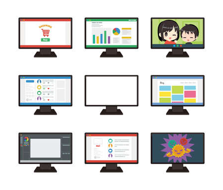 PC monitor illustration / multiple websites / copy space / blank spaceのイラスト素材