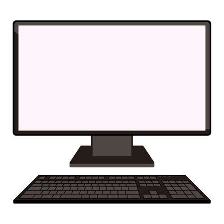 PC monitor and keyboard illustration / blank space / copy space / webcamのイラスト素材
