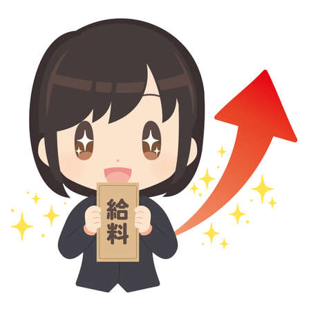 Illustration of an office worker who is pleased with salary increaseのイラスト素材