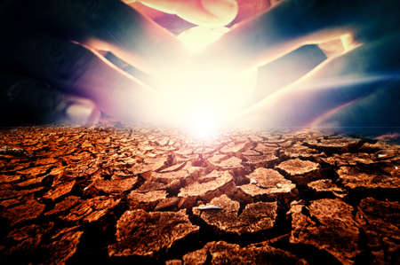 The picture shows the effect of drought, cracked soil, no seasonal rain. Because caused by global...