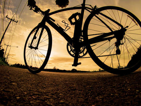 People exercise on bicycles in the evening. Sport in Nature background. The image of a cyclist in...