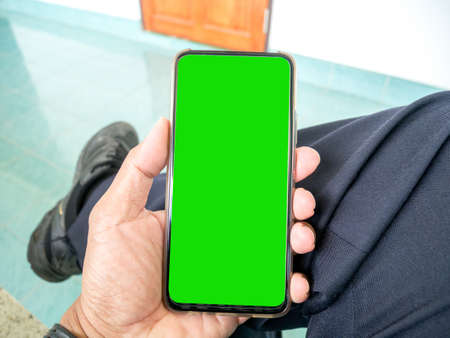 Mobile phone with blank screen or copyspace to put content in the project.