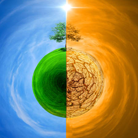 climate change withered earth. Drought and Green Nature Landscape. A global warming concept image...