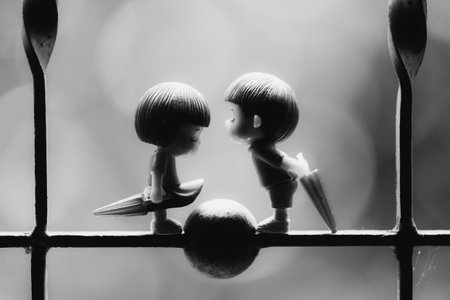 Black and white picture of a couple dolls as a background in your projectの写真素材