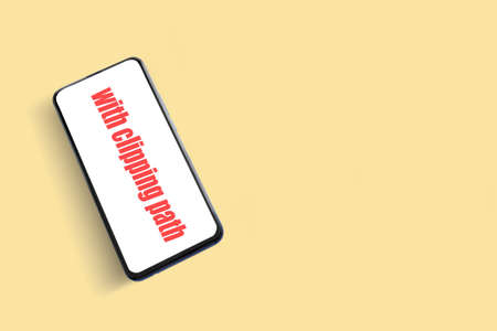 Mobile phone blank screen to enter content. placed on a colored backgroundの写真素材