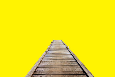 old wooden bridge on colored background with clipping path easy to work on projectの写真素材