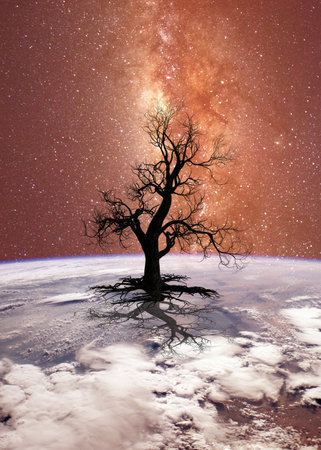 concept of drought and global warming. Image from the imaginary world and universe view from spaceの写真素材