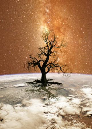concept of drought and global warming. Image from the imaginary world and universe viewの写真素材