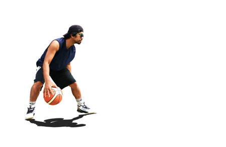 Asian basketball player Practicing dribbling basketball on a colored background with clipping path....