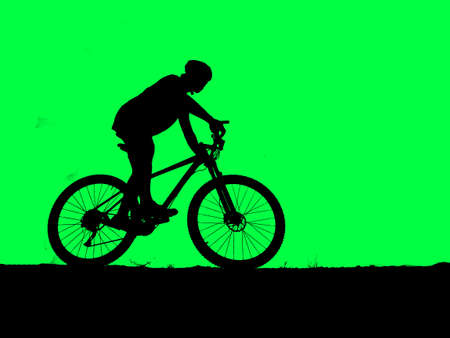 silhouette of mountain biker on colored background with clipping pathの写真素材