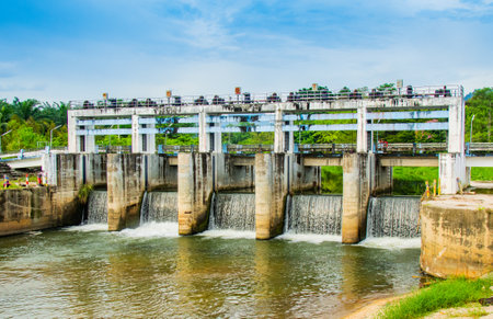 Small dams of irrigation systems in Thailand. Small dams in rural areas. dam of agricultural systemの写真素材