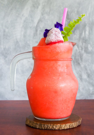 Strawberry smoothie decorated beautifully and appetizing. Popular drinks in the summerの写真素材